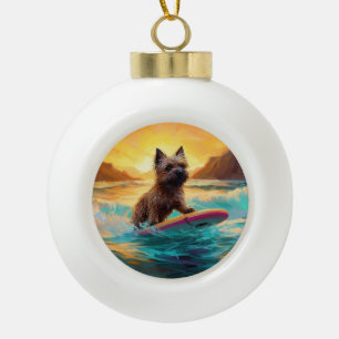 Cairn Terrier Beach Surfing Painting Ceramic Ball Christmas Ornament