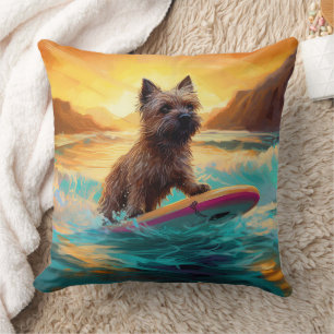 Cairn Terrier Beach Surfing Painting Cushion