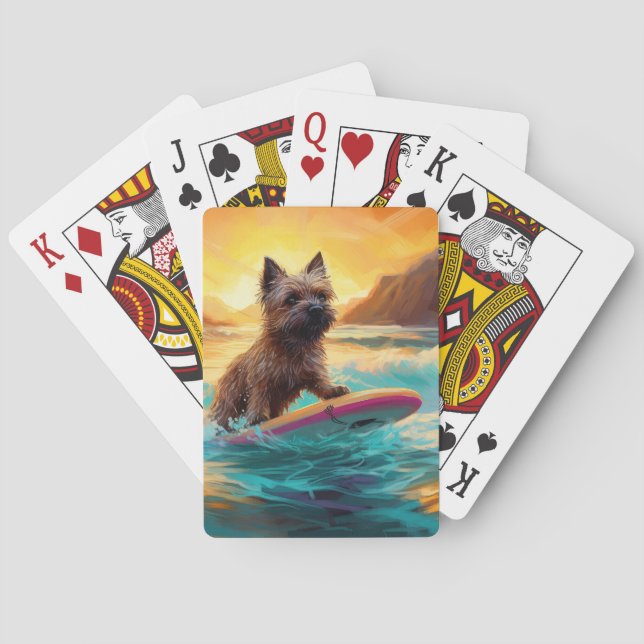 Cairn Terrier Beach Surfing Painting Playing Cards (Back)