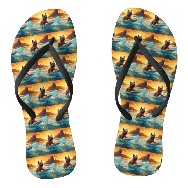 Cairn Terrier Beach Surfing Painting Thongs (Footbed)