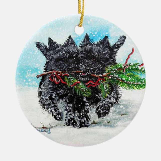 Cairn Terrier Christmas Ceramic Tree Decoration (Front)