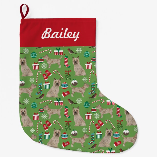 Cairn Terrier Christmas design Large Christmas Stocking (Front)