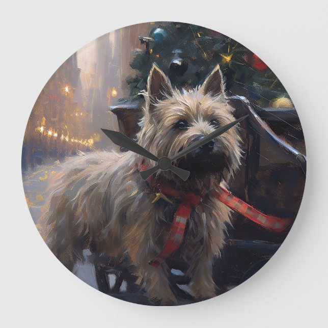 Cairn Terrier Christmas Festive Season  Large Clock (Front)