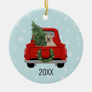Cairn Terrier Christmas Red Truck Holiday Ceramic Ornament