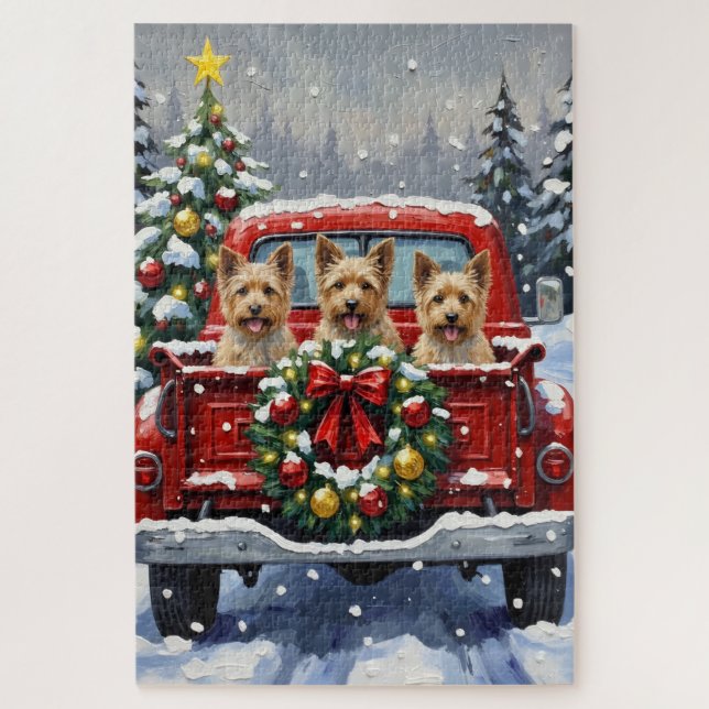 Cairn Terrier Christmas Red Truck Holiday Jigsaw Puzzle (Vertical)
