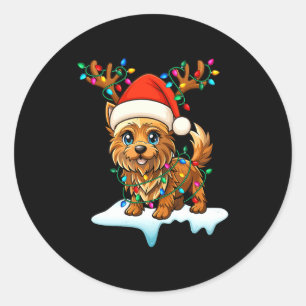 Cairn Terrier Christmas Santa Hat Reindeer Lights Classic Round Sticker