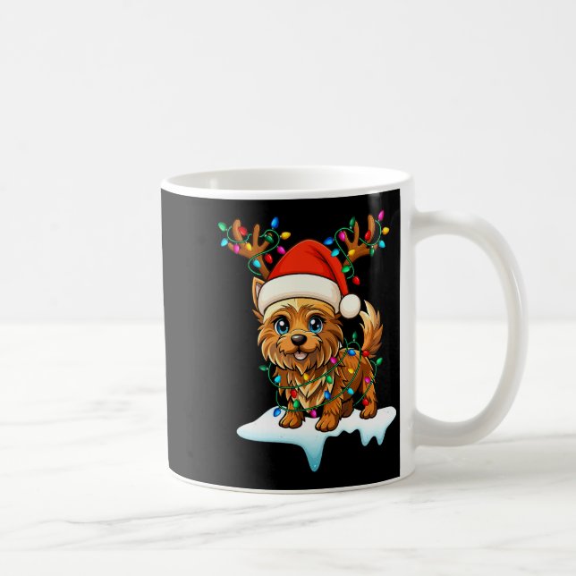 Cairn Terrier Christmas Santa Hat Reindeer Lights  Coffee Mug (Right)