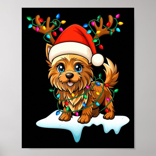 Cairn Terrier Christmas Santa Hat Reindeer Lights  Poster (Front)