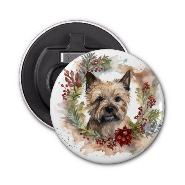 Cairn Terrier Christmas Wreath Festive Pup Bottle Opener (Front)