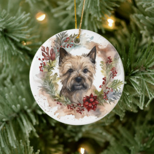 Cairn Terrier Christmas Wreath Festive Pup Ceramic Ornament