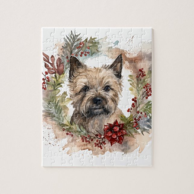 Cairn Terrier Christmas Wreath Festive Pup Jigsaw Puzzle (Vertical)