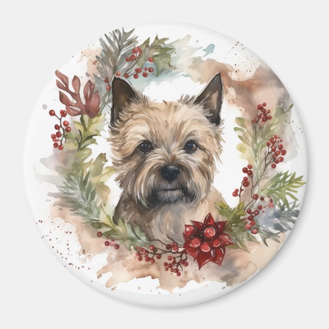 Cairn Terrier Christmas Wreath Festive Pup Magnet (Front)