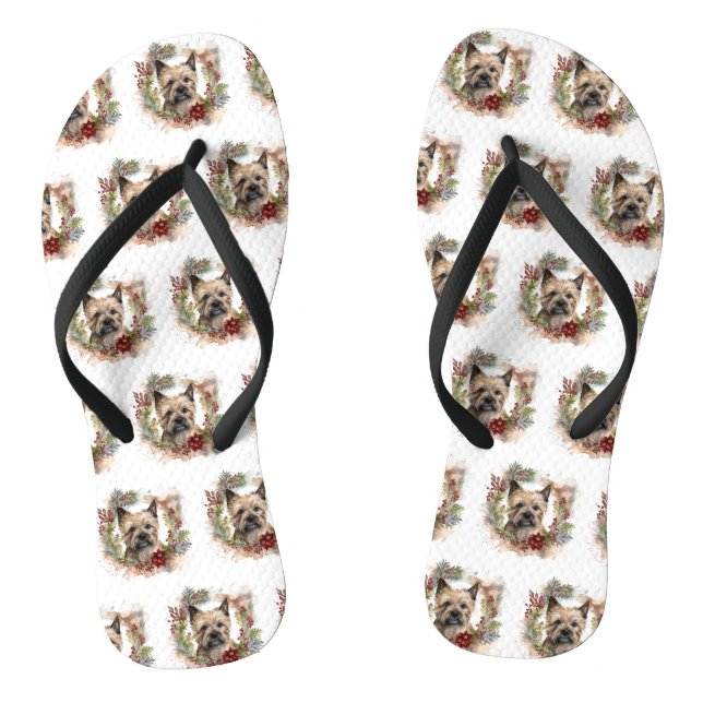 Cairn Terrier Christmas Wreath Festive Pup Thongs (Footbed)