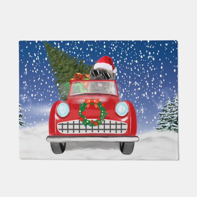 Cairn Terrier Dog Driving Car In Snow Christmas Doormat (Front)