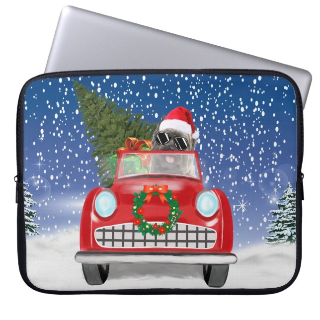 Cairn Terrier Dog Driving Car In Snow Christmas Laptop Sleeve (Front)