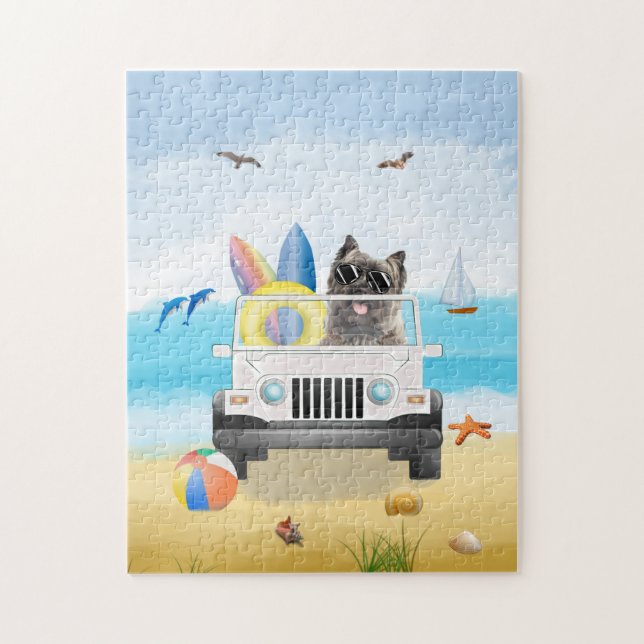cairn terrier Dog Driving on Beach  Jigsaw Puzzle (Vertical)