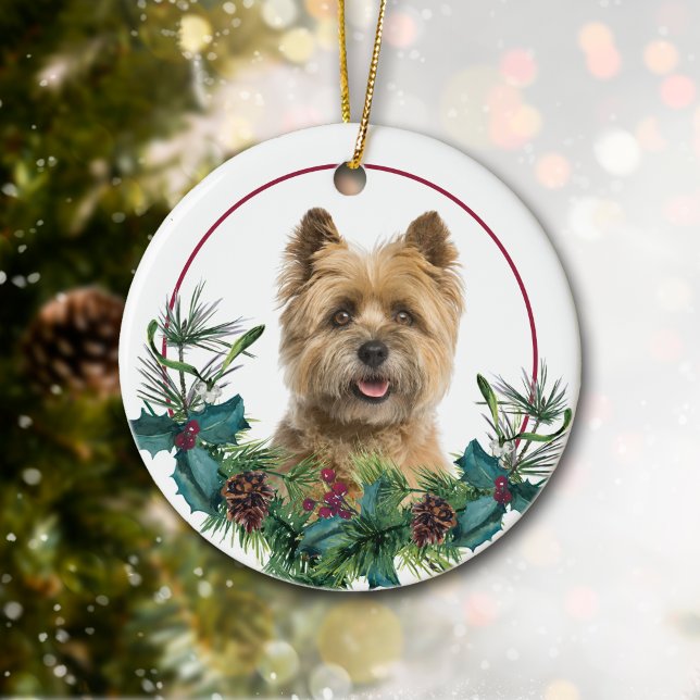 Cairn Terrier Dog Evergreen Wreath Ceramic Ornament (Creator Uploaded)