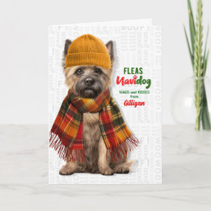 Cairn Terrier Dog Funny Fleas Navidog with Name Holiday Card