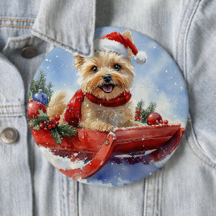 Cairn Terrier Dog in Sledge Let it Snow Christmas 6 Cm Round Badge
