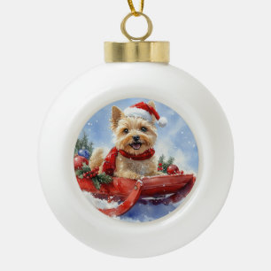 Cairn Terrier Dog in Sledge Let it Snow Christmas Ceramic Ball Christmas Ornament