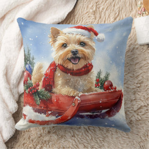 Cairn Terrier Dog in Sledge Let it Snow Christmas Cushion