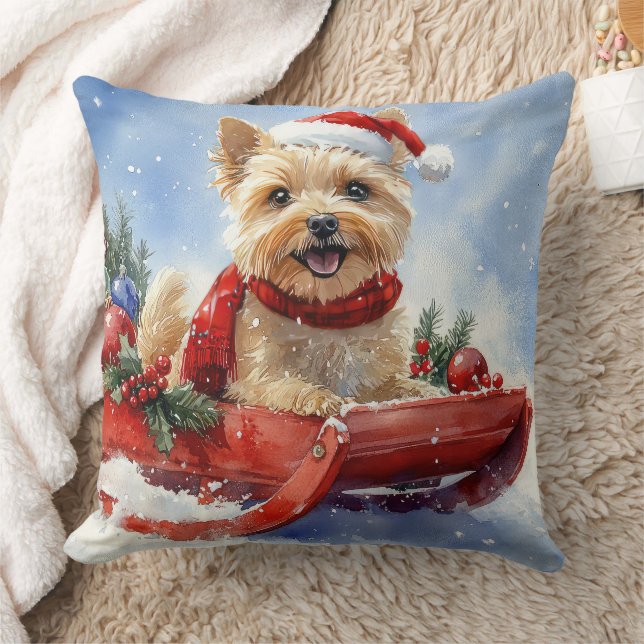 Cairn Terrier Dog in Sledge Let it Snow Christmas Cushion (Blanket)