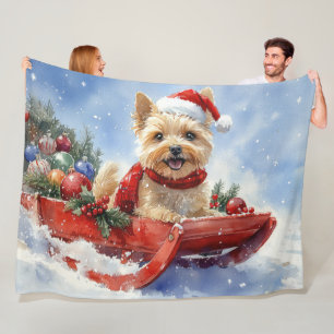 Cairn Terrier Dog in Sledge Let it Snow Christmas Fleece Blanket