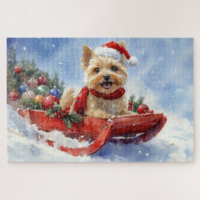 Cairn Terrier Dog in Sledge Let it Snow Christmas Jigsaw Puzzle (Horizontal)
