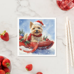 Cairn Terrier Dog in Sledge Let it Snow Christmas Napkin