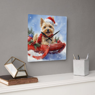Cairn Terrier Dog in Sledge Let it Snow Christmas Square Wall Clock