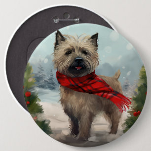 Cairn Terrier Dog in Snow Christmas 6 Cm Round Badge