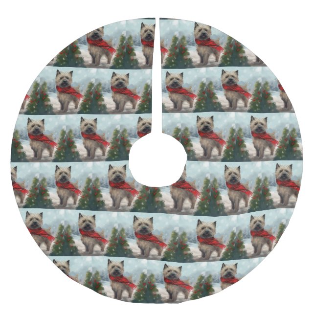 Cairn Terrier Dog in Snow Christmas Brushed Polyester Tree Skirt (Front)