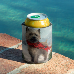 Cairn Terrier Dog in Snow Christmas Can Cooler