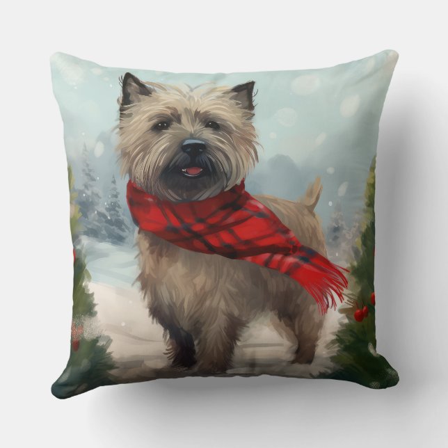 Cairn Terrier Dog in Snow Christmas Cushion (Back)