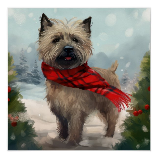 Cairn Terrier Dog in Snow Christmas Poster (Front)
