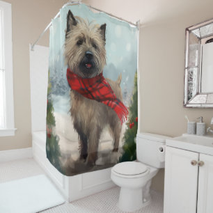 Cairn Terrier Dog in Snow Christmas Shower Curtain