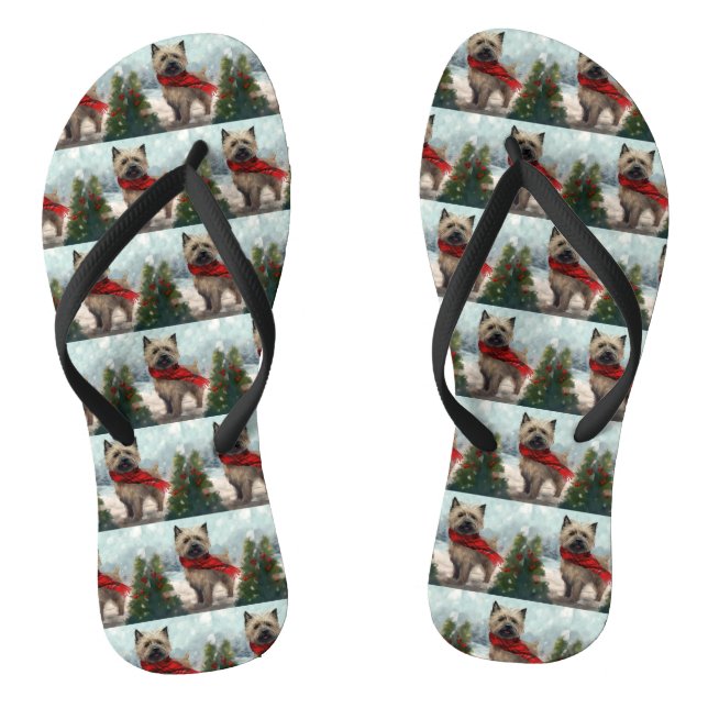 Cairn Terrier Dog in Snow Christmas Thongs (Footbed)
