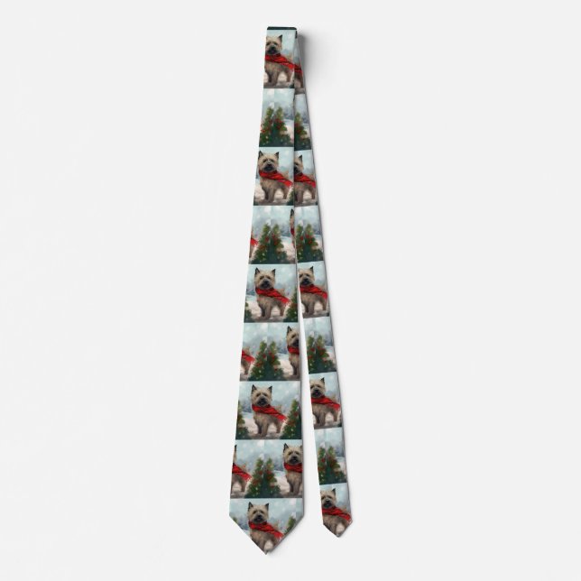 Cairn Terrier Dog in Snow Christmas Tie (Front)
