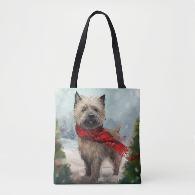 Cairn Terrier Dog in Snow Christmas Tote Bag (Front)
