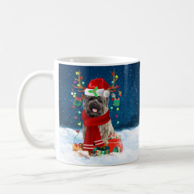 Cairn Terrier Dog in Snow with Christmas Gifts  Coffee Mug (Left)