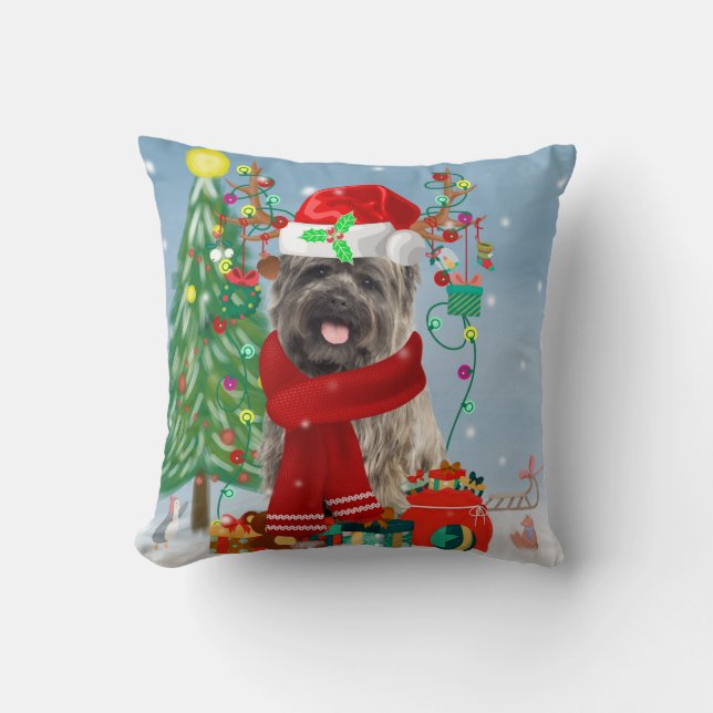 Cairn Terrier Dog in Snow with Christmas Gifts  Cushion (Front)