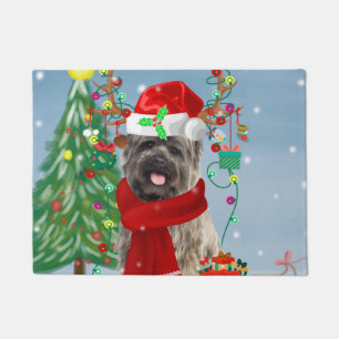 Cairn Terrier Dog in Snow with Christmas Gifts   Doormat