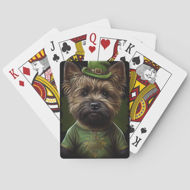 Cairn Terrier dog in St. Patrick's Day Dress Playing Cards (Back)