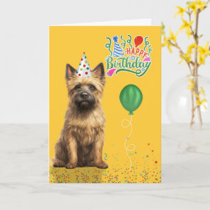 Cairn Terrier Dog Party Hat Yellow Birthday Card