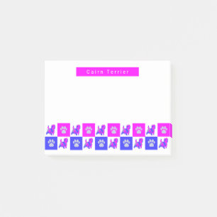 Cairn Terrier Dog & Paw Hot Pink & Blue Post-it Notes