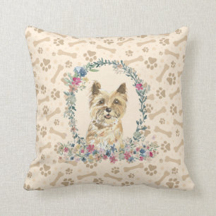 Cairn Terrier Dog Paw Print & Floral Cute Cushion