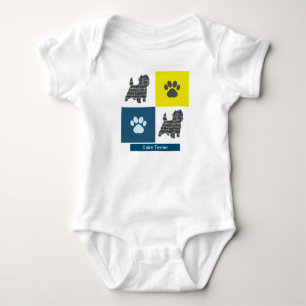 Cairn Terrier Dog & Paw Y&B Grid Square Baby Bodysuit