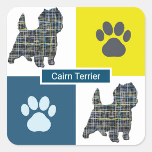 Cairn Terrier Dog & Paw Y&B Grid Square Sticker