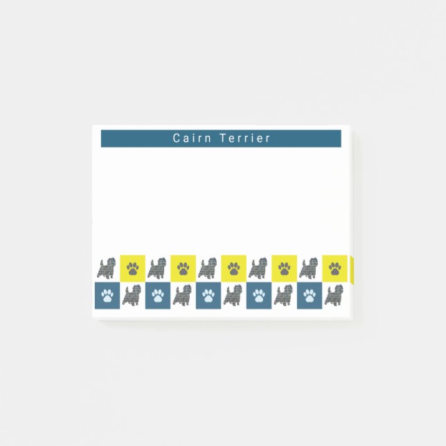 Cairn Terrier Dog & Paw Yellow & Blue Grid Post-it Notes (Front)