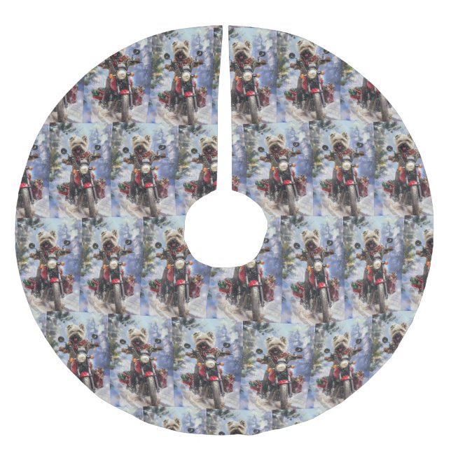 Cairn Terrier Dog Riding Motorcycle Christmas Brushed Polyester Tree Skirt (Front)